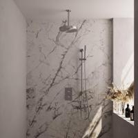 BRAUER Stripe Thermostatische Inbouw Regendouche - 3-weg - rechthoekig - 25cm douchekop - plafondarm - staaf handdouche - doucheslang - geïntegreerde glijstang - RVS-kleurig geborsteld PVD 5-NG-405