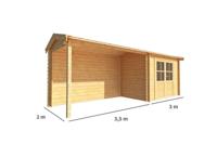 Blokhut met overkapping Fenna 650 cm bij 200 cm diep Zadeldak - Warentuin collection