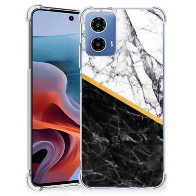 Motorola Moto G34 Anti-Shock Hoesje Marmer Wit Zwart - Origineel Cadeau Man Motorola Moto G34 Anti-Shock Hoesje Marmer Wit Zwart - Origineel Cadeau Man