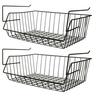 MSV Kastmandje - 3x - opberg/hang mandjes - rvs - zwart - 40 x 27 x 17 cm - Opbergmanden