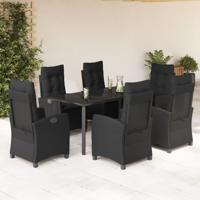 7-delige Tuinset met kussens poly rattan zwart