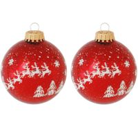 8x Luxe rode glazen kerstballen met rendier opdruk 7 cm kerstversiering