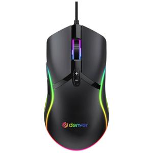 Denver GMO-402 Gaming-muis USB Optisch Zwart 7 Toetsen 1000 dpi, 1600 dpi, 3200 dpi, 6400 dpi Verlicht