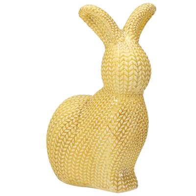 Home & Styling Decoratie paashaas / konijn - geel - dolomiet - 14 cm - paasdecoratie