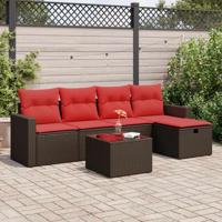 6-delige Loungeset met kussens poly rattan bruin