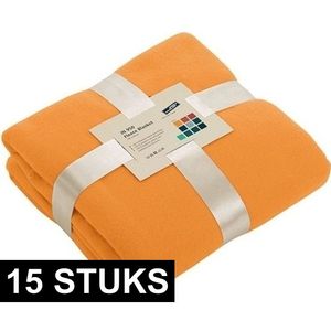 15x Fleece dekens/plaids oranje 130 x 170 cm