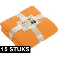 15x Fleece dekens/plaids oranje 130 x 170 cm