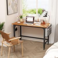 Bureau Computertafel met Metalen Frame Laptoptafel met Vergrendelbare Wielen Mobiele Werktafel voor Slaapkamer en Studeerkamer