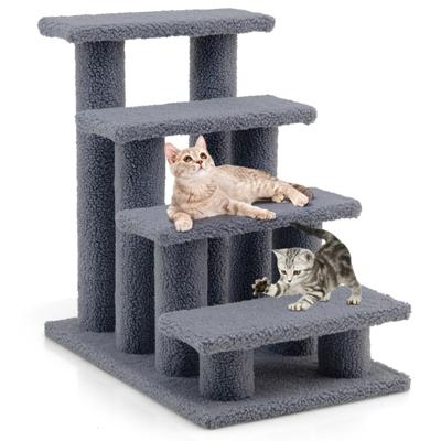 Diertrap Kattentrap Klimboom Kattenboom Trap voor Kat tot 25 kg Huisdiertrap 61 x 41 x 60 cm Spaanplaat (Grijs)