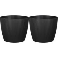 2x stuks plantenpot/bloempot kunststof zwart ribbels patroon - D20/H17 cm - Plantenpotten - thumbnail