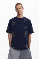 T-shirt met tribale borduursels - BLUE - XL