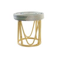 Voetensteun DKD Home Decor Natuurlijk Turkoois Wit Rotan Tropisch Zeegras (41 x 41 x 42 cm)
