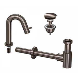 INK 4A Fonteinkraanset - staande Fonteinkraan - laag gebogen - always open - plug en designSifon - Metal black 9902464