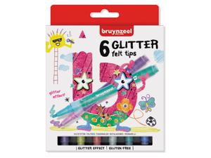 Viltstift Bruynzeel Kids glitter blister ÃƒÆ’ 6 stuks assorti