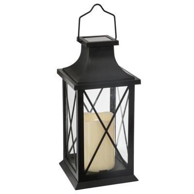 Atmosphera Solar tuin lantaarn - zwart - kunststof/glas - 14 x 14 x 28 cm - buiten - Led kaars licht