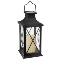 Atmosphera Solar tuin lantaarn - zwart - kunststof/glas - 14 x 14 x 28 cm - buiten - Led kaars licht