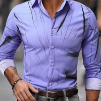 Bon&Bon LEGND Men's Geometric Graphic Long Sleeve Collar Shirt - Black Purple / L