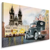 Schilderij - Oldtimer in de stad , print op canvas, Premium print