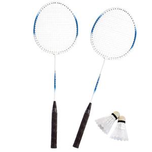 Badminton set - blauw/wit - 2 shuttles - 2 rackets - in opbergtas - 66 cm