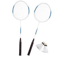 Badminton set - blauw/wit - 2 shuttles - 2 rackets - in opbergtas - 66 cm