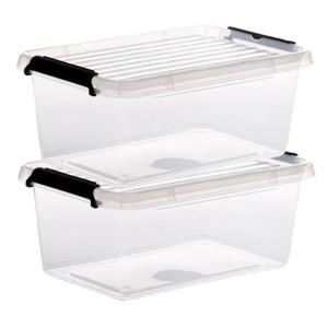 5Five opberg kist met deksel - 2x - Clip Box - 4,5 liter - 29 x 20 x 12 cm - kunststof - transparant