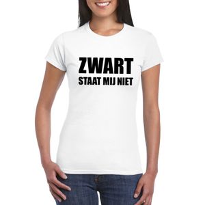 Zwart staat mij niet tekst t-shirt wit voor dames