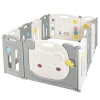 Opvouwbare Baby Grondbox 12 Panelen Wordt Geleverd met Antislip Rubberen Pads Draagbaar Speelhek voor Binnen en Buiten Grijs