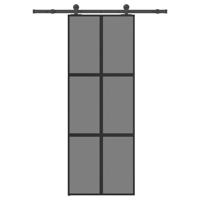 Schuifdeur met beslag 76x205 cm gehard glas en aluminium