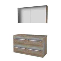 Basic-Line Comfort 46 Badkamermeubelset - 120 x 46 cm - Met Grepen - 4 Lades - Wastafelblad - Spiegelkast - Scotch Oak