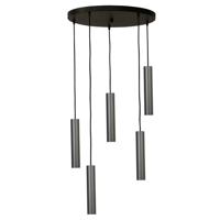 Masterlight Zwarte hanglampRun 5-lichts gunmetal cilinders - 2382-05-05-50-5