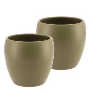 DK Design Bloempot/plantenpot - 2x - Vinci - olijfgroen mat - voor kamerplant - D13 x H14 cm