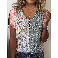 Dames T-shirt Henley-shirt Bloemig nappi Uitknippen Afdrukken Casual Dagelijks Print Korte mouw V-hals Geel Zomer Lightinthebox