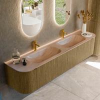 Badmeubel Mondiaz Kurve-Dlux | 200 cm | Meubelkleur Dusk | Wastafelkleur Saba | Solid surface | Wasbak beide zijden spoelbak | 2 kraangaten