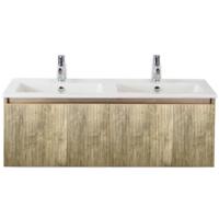 Frozen 3D Badmeubelset 120 cm - Greeplijst in Kleur - French Oak - Keramische Wastafel Wit Dubbel 2 Kraangaten