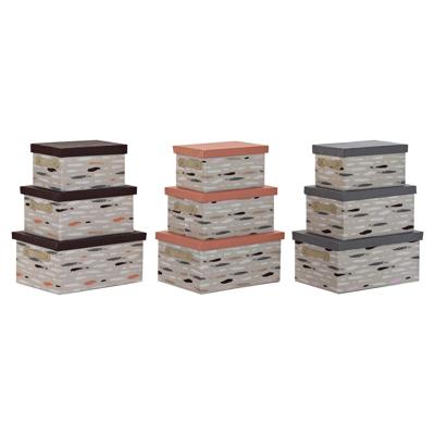 Set van opstapelbare opbergboxen DKD Home Decor Bruin Grijs Oranje 40 x 30 x 20 cm