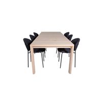 SliderWW eethoek eetkamertafel uitschuifbare tafel lengte cm 170 / 250 eik wit washeded en 6 Vault eetkamerstal zwart. - thumbnail