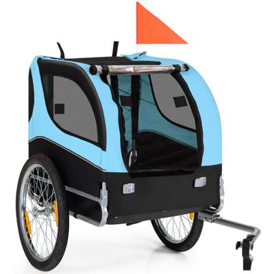 Dieren Fietskar Fietskar voor Kleine en Middelgrote Honden met 50cm Wielen Zonnedak Universeel Fietspaar Zwart + Blauw
