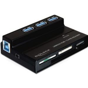 DeLOCK 91721 geheugenkaartlezer USB 3.0 met 3 ports USB 3.0 hub