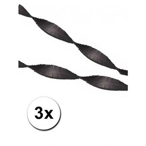 3 zwarte crepe papier slingers 5 m   -