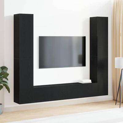 6-delige TV-kast set - Wandgemonteerd, Zwart eikenhout