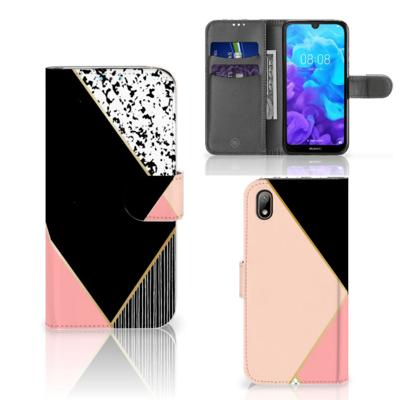 Huawei Y5 (2019) | Book Case | Zwart Roze Vormen