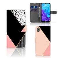 Huawei Y5 (2019) | Book Case | Zwart Roze Vormen