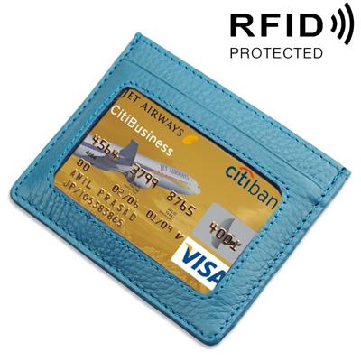 Koeienhuid leren Litchi textuur Open Type effen kleur kaart houder RFID blokkeren kaart Bag beschermende Case(Blue)