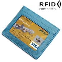 Koeienhuid leren Litchi textuur Open Type effen kleur kaart houder RFID blokkeren kaart Bag beschermende Case(Blue)