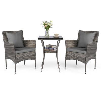 3-Delige Tuinset 2 Rotan Stoelen en Een Bijzettafel met Blad van Gehard Glas Een Loungeset voor Terras Tuin Veranda of Zwembad