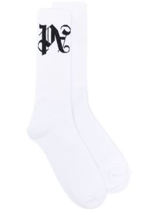 Palm Angels chaussettes en coton mélangé à logo imprimé - Blanc