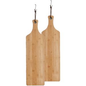 Snijplank/serveerplank met handvat - 2x stuks - bamboe hout - 57 x 16 cm