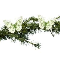 2x stuks kerstboom decoratie vlinders op clip glitter groen 34 cm - thumbnail