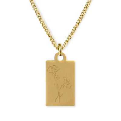 Gegraveerde geboortebloem ketting OUD DESIGN - Stainless steel - Goud - Rechthoek - September - Aster