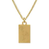 Gegraveerde geboortebloem ketting OUD DESIGN - Stainless steel - Goud - Rechthoek - September - Aster